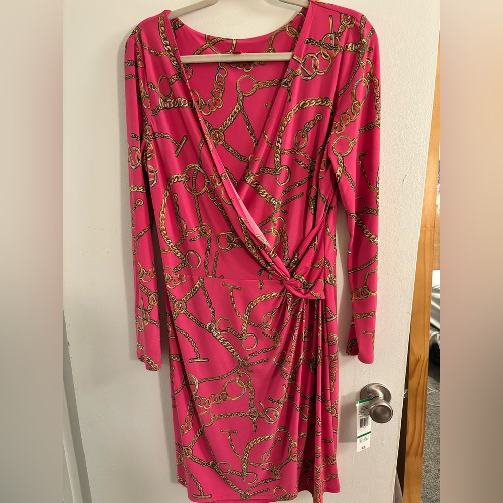 Nine & Co. Fuchsia Chain Pattern Wrap Dress Sz L